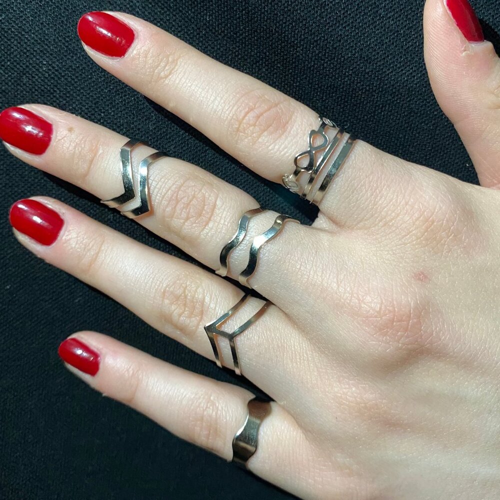 5 PCs Adjustable Silver Ring Set Women Jewelry